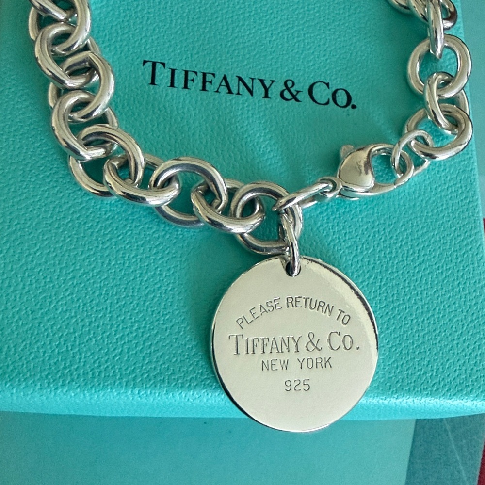 9” LARGE Tiffany & Co. Please Return To Tiffany Round Tag Bracelet - Picture 3 of 14